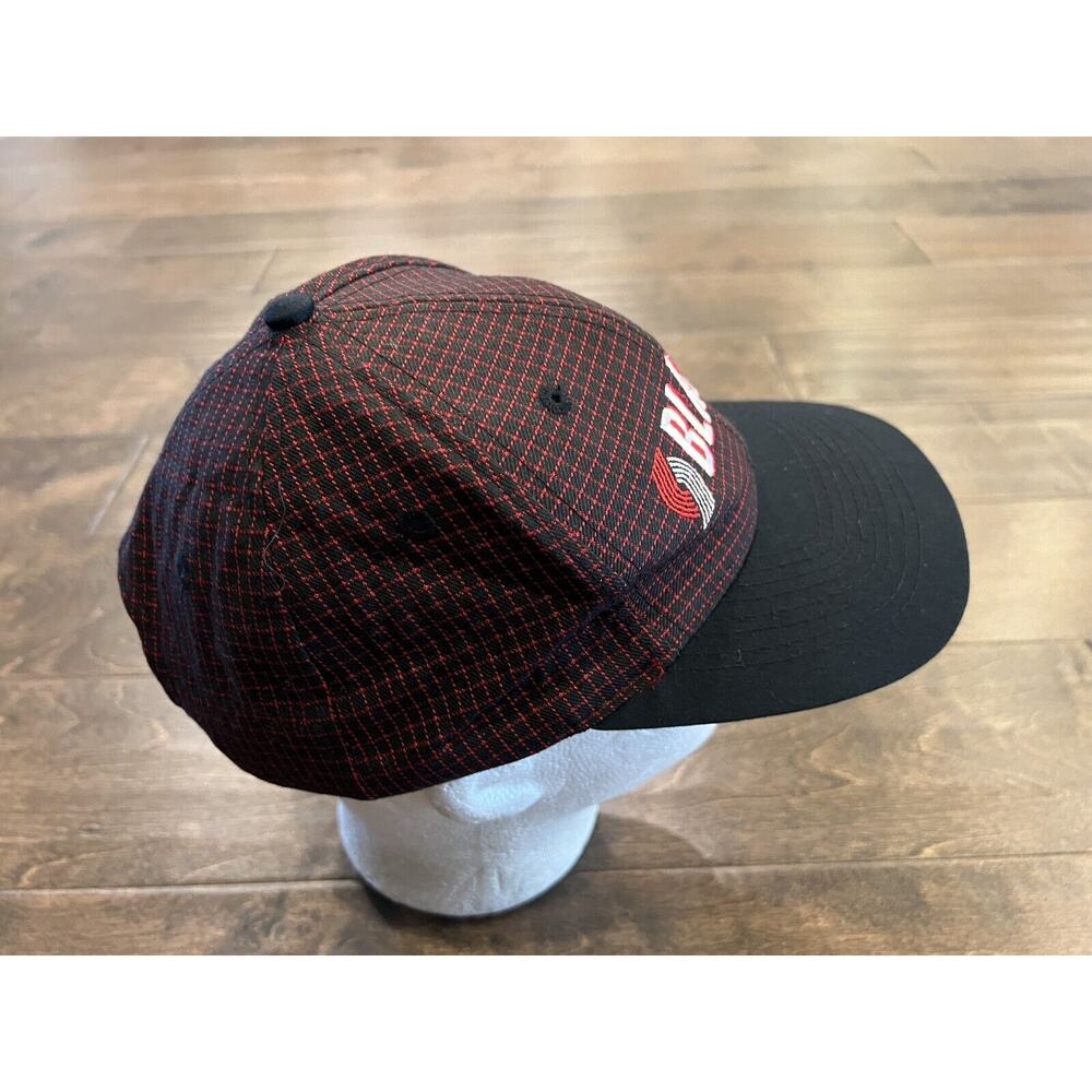 Vtg Logo 7 Black Red Plaid NBA Portland Trailblazers Adjustable Snapback Hat Cap - Picture 5 of 8